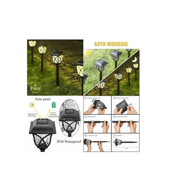 Pack X6 Faroles Solar Estaca Exterior Jardín Iluminación Negro 4