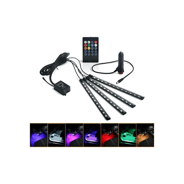 Tira X4 Led Luz Piso Interior Auto +control Ritmica 1