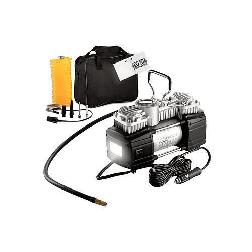Compresor De Aire Doble Cilindro 12v Inflador Neumáticos Negro 50 Monofásica