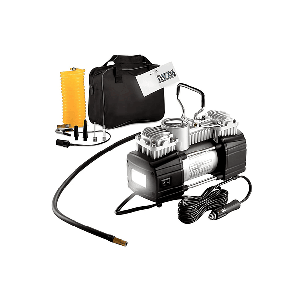 Compresor De Aire Doble Cilindro 12v Inflador Neumáticos Negro 50 Monofásica 1
