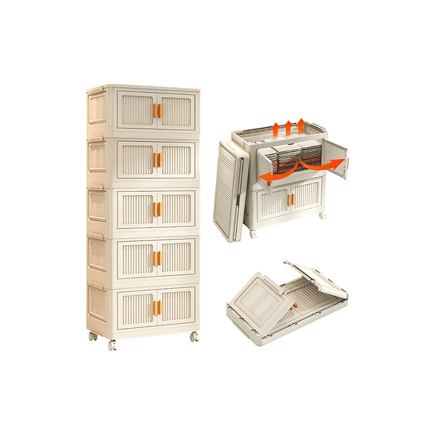 Cajón Armario Multiusos Ropa Y Zapatos Plegable 5 Niveles Blanco Cajonera con ruedas 4