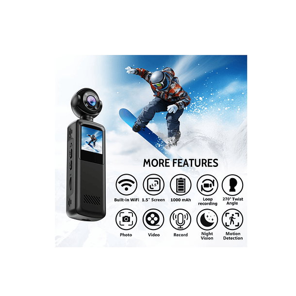 Mini Body Camara Profesional Full Hd | Grabación 180° Negro 6
