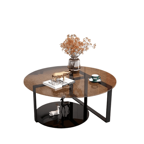 Mesa De Centro Redonda Vidrio Ahumado Moderna 60cm Negro 1