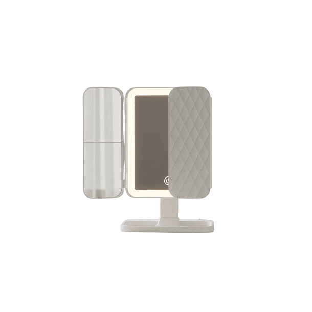 Espejo de Maquillaje triple plegable con luz led y Aumento marco blanco  1