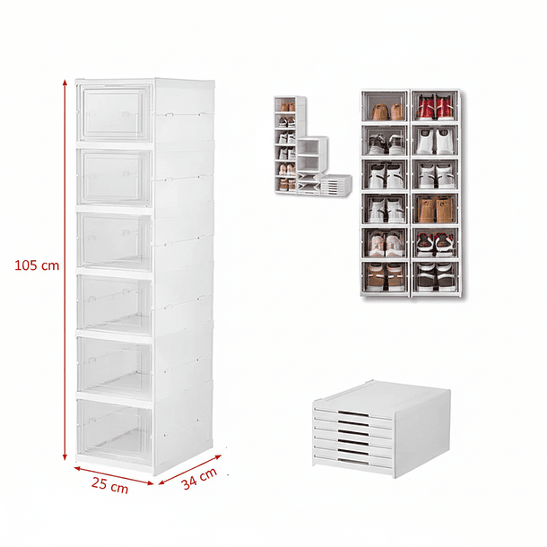 Zapatera Plegable Caja De Almacenamiento Acrílico 6 Niveles Blanco TN 4