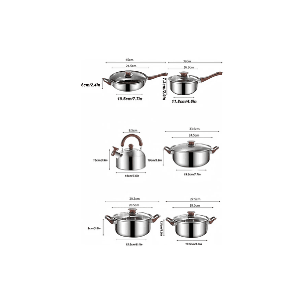 Batería Acero Inoxidable 12 Piezas Plateada Acero 2