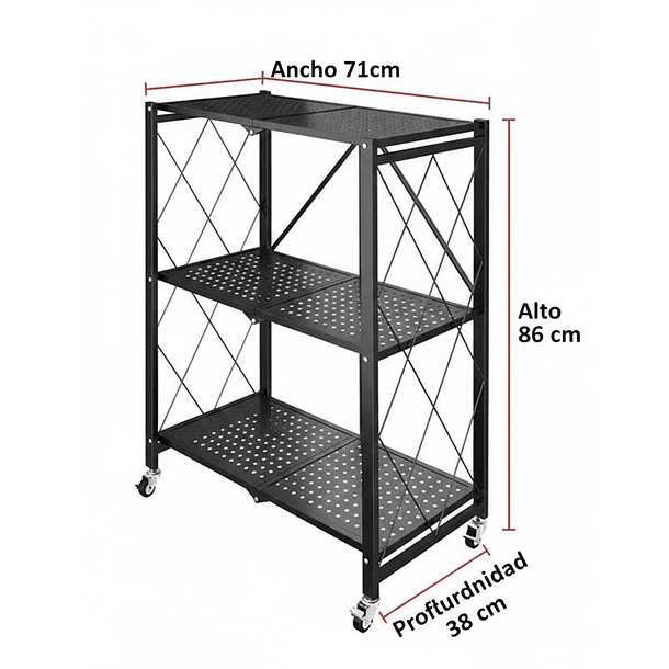 Estante Plegable Organizador Multiusos 3 Niveles Con Ruedas CH  6