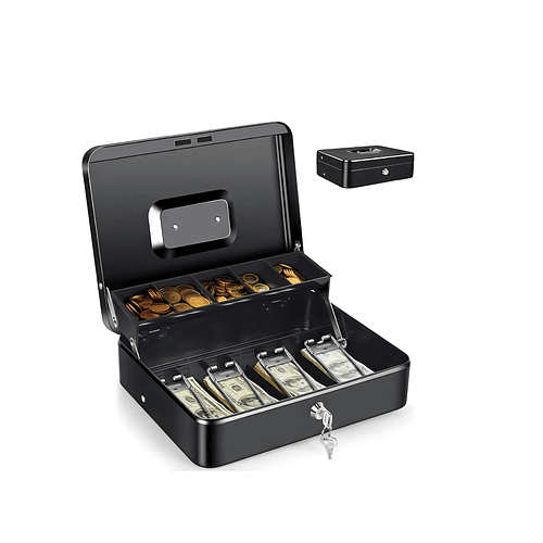 Caja Fuerte De Seguridad Metálica Para Dinero Con Llaves Color Negro