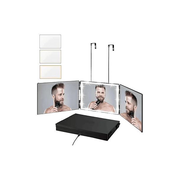 Espejo Triple Con Led Para Auto Corte Barberia Peluqueria Negro 1