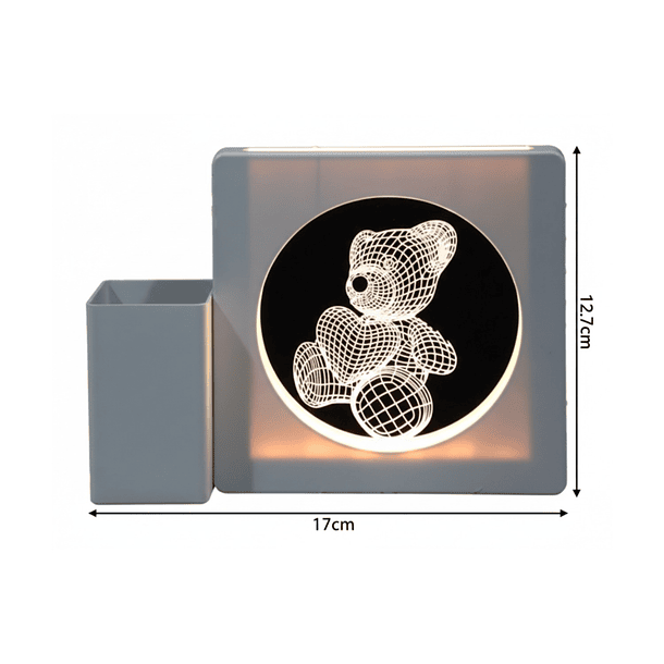 Lámpara de Escritorio Decorativa BT-01 con Portalápices y Diseño de Oso Acrílico 3D 3