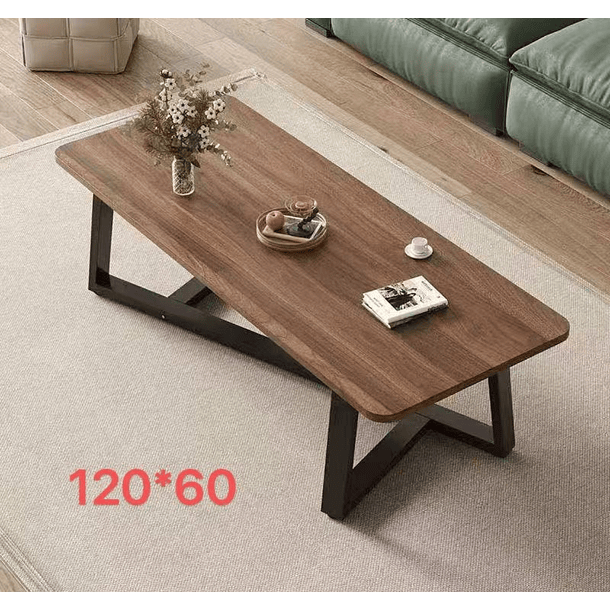 Mesa auxiliar de madera con base abstracta y forma rectangular  3