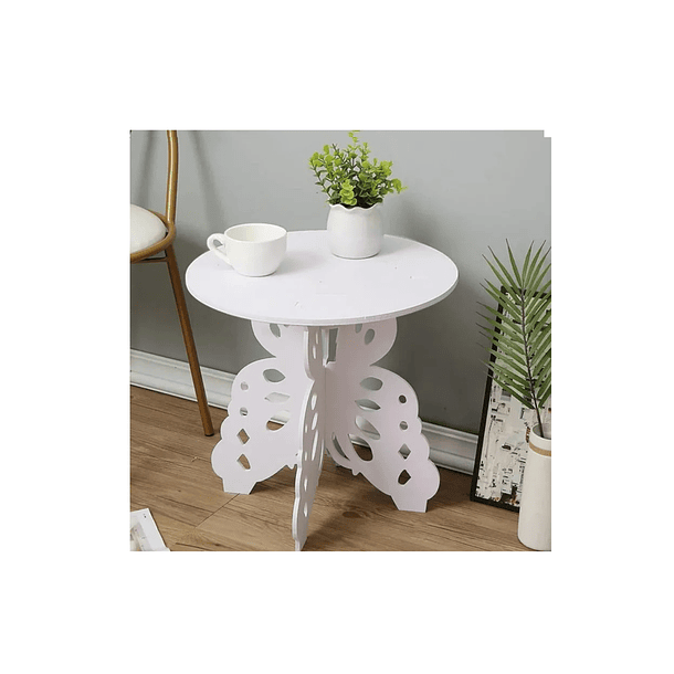 Mesa De Centro Auxiliar Decorativa Con Diseño De Mariposa Blanco 2