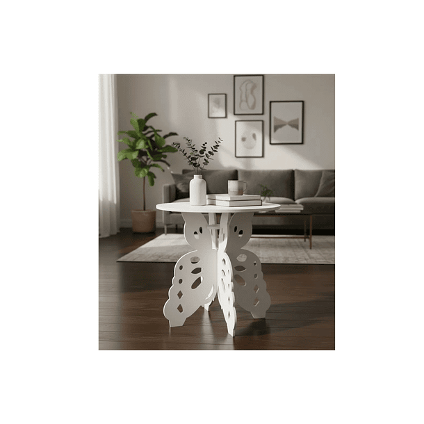 Mesa De Centro Auxiliar Decorativa Con Diseño De Mariposa Blanco 3