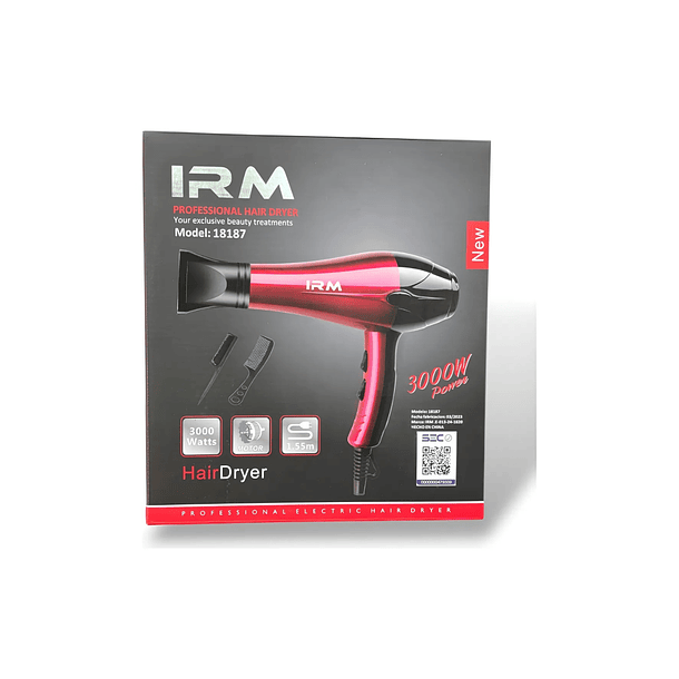 Secador De Cabello 3000w 2 Accesorios Negro Con Rojo Rojo-negro 3