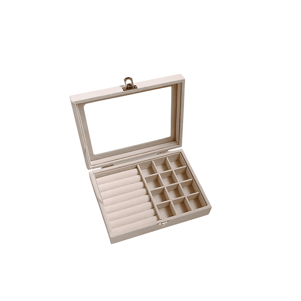 Joyero H&D Beige 9 Cajones Acrílico y Franela para Collares y Anillos 1