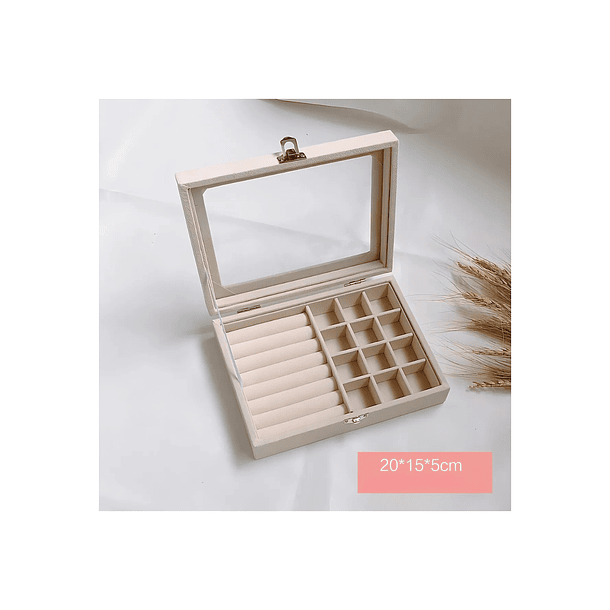 Joyero H&D Beige 9 Cajones Acrílico y Franela para Collares y Anillos 2