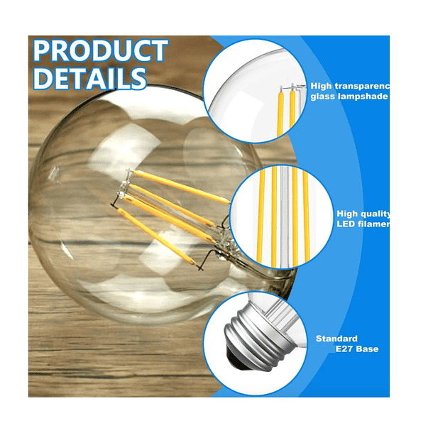 Ampolleta LED Filamento Vintage G95 6W Cálida E27 3