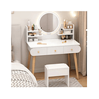 Tocador de Maquillaje con Espejo LED Circular, 3 Cajones y Banqueta 100x40x131cm 1