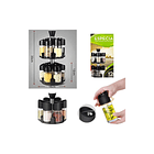 Especiero Giratorio 2 Niveles + Set 12 Piezas Condimenteros Negro 5