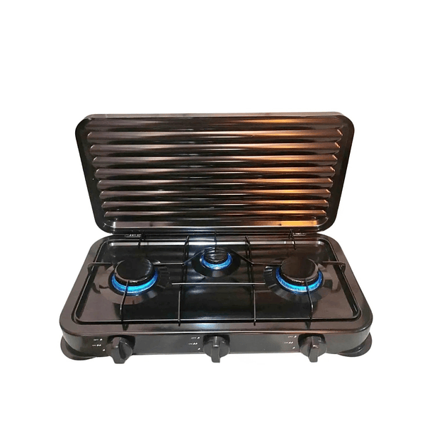 Cocina A Gas Encimera 3 Platos Negro Con Tapa Negro 1