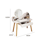 Tocador De Madera Con Espejo Y Taburete 80x40x122 Blanco Con Beige 2