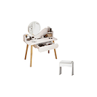 Tocador De Madera Con Espejo Y Taburete 80x40x122 Blanco Con Beige 1