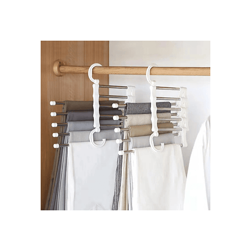 Percha Organizadora De Pantalones 5 En 1 | Acero Inoxidable | Ahorra Espacio En Closet | Colgador Multifuncional Reforzado