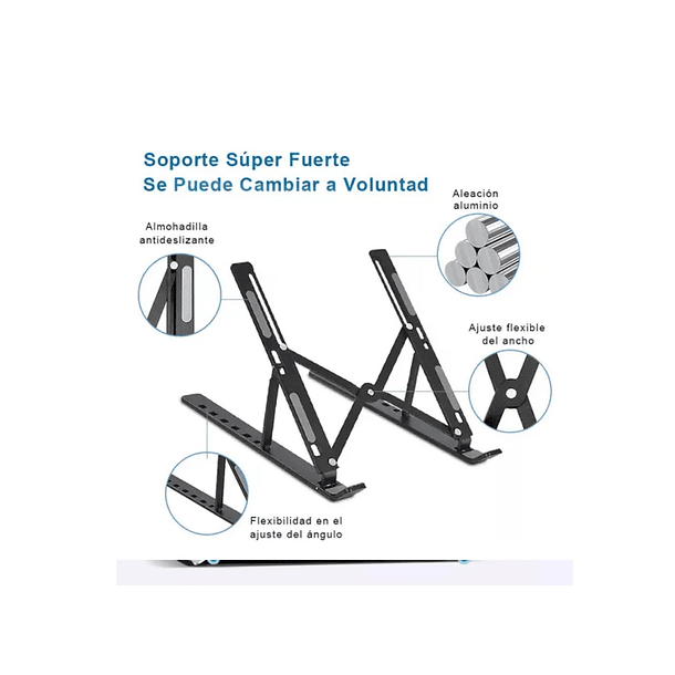 Soporte Notebook Aluminio Portatil Ajustable Y Plegable 4