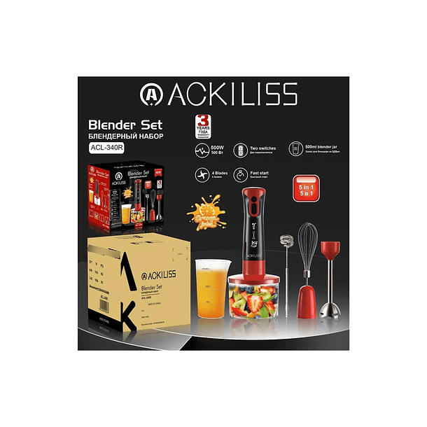 Mixer Batidora De Mano 5 En 1 Ackiliss 500w Con Accesorios 5