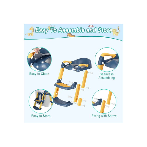 Asiento de Entrenamiento para Baño para Niños con Escalera Antideslizante, Taburete Plegable Infantil  2