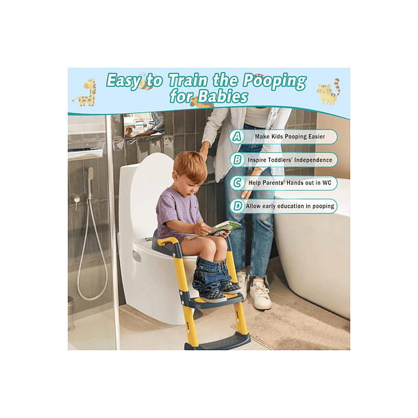 Asiento de Entrenamiento para Baño para Niños con Escalera Antideslizante, Taburete Plegable Infantil  5