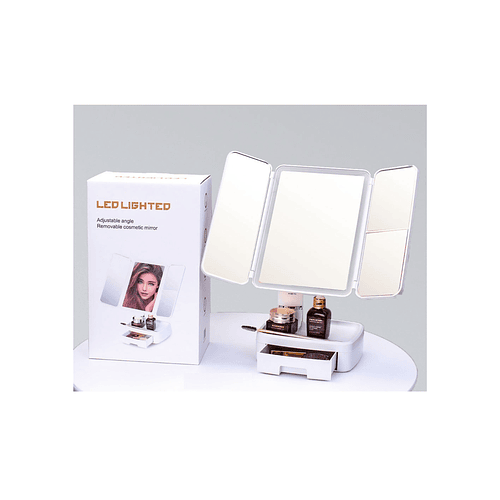 Espejo Maquillaje Plegable Luz Ajustable Fría/cálida