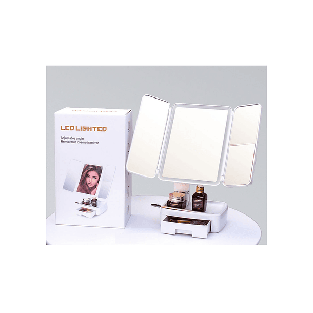 Espejo Maquillaje Plegable Luz Ajustable Fría/cálida 1