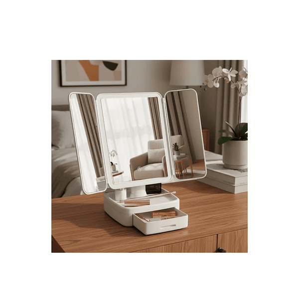 Espejo Maquillaje Plegable Luz Ajustable Fría/cálida 2