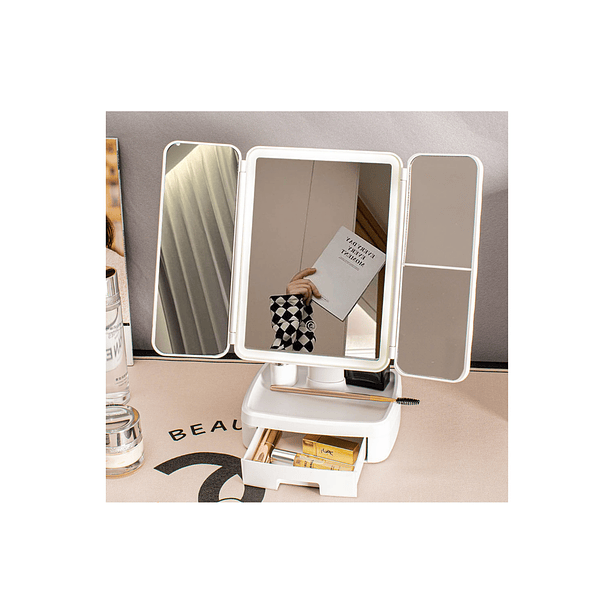 Espejo Maquillaje Plegable Luz Ajustable Fría/cálida 3