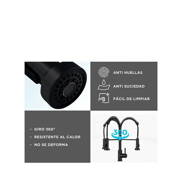 llave monomando lavaplatos flexible griferia cocina color black 2