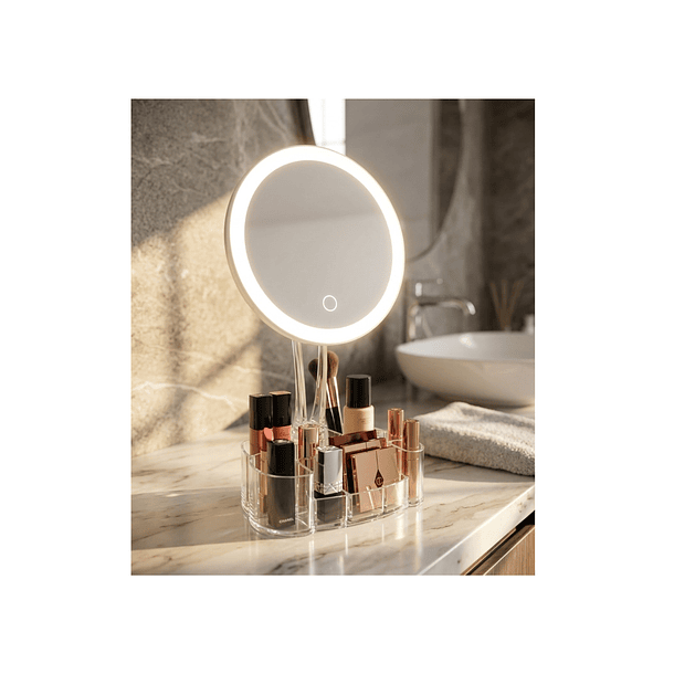 Espejo Maquillaje Led + Organizador De Cosméticos Integrado 4