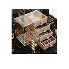 Joyero Organizador Premium | Acrílico Transparente Y Felpa | 4 Cajones + 2 Paneles Laterales | Exhibidor De Aros, Anillos Y Collares 4
