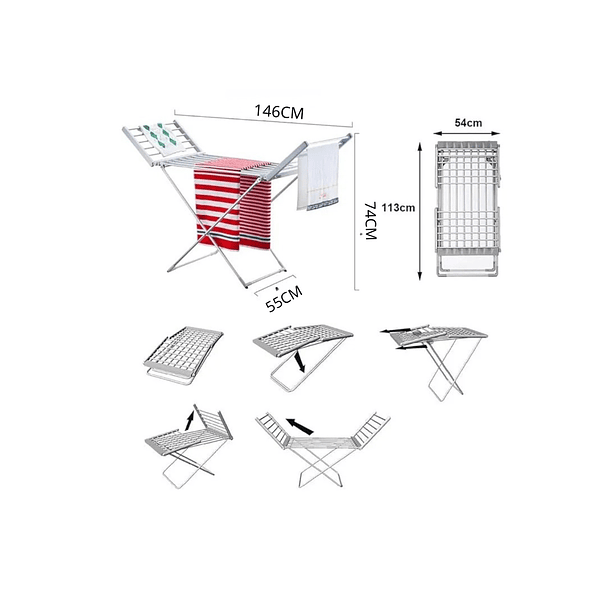 Tendedero Eléctrico Plegable | Secador Rápido De Ropa 18 Barras | Temperatura Ajustable 50-55° | Bajo Consumo 230W | Ideal Para Departamentos 4