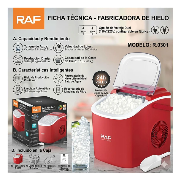 Maquina De Hielo Express 26lbs Compacta Portátil Hogar Red ML 4