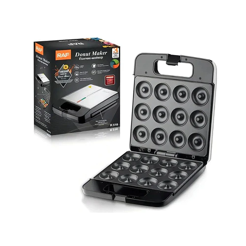 Maquina Para Mini Donas Raf R518 Postres Donuts Antiadherente 12pcs Color Negro