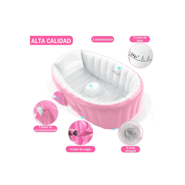 Tina Baño Bebe Inflable Portatil Bañera Plegable C/inflador  8