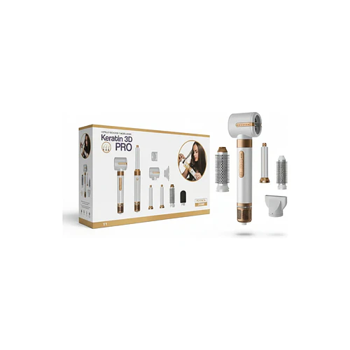 Cepillo Secador y Modelador Profesional Keratin 3D Pro | Potencia 2000W | Kit Multifuncional con Boquillas Intercambiables 