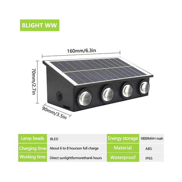 Aplique Solar de Pared Exterior LED - Foco Bidireccional Decorativo Jardín 5