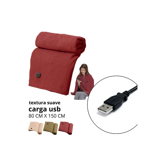 Manta Chal Con Calefacción Usb Portátil Eléctrica 2 En 1 2