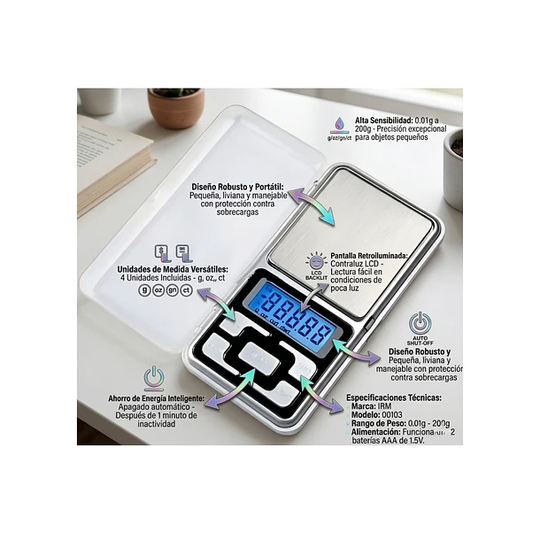 Mini Balanza Digital de Precisión | Pesaje de 0.01g a 200g | Pantalla LCD Retroiluminada 7