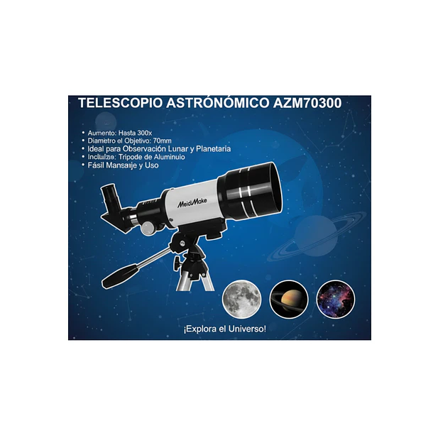 Telescopio Astronómico Azm70300 Trípode Aluminio Ajustable 6