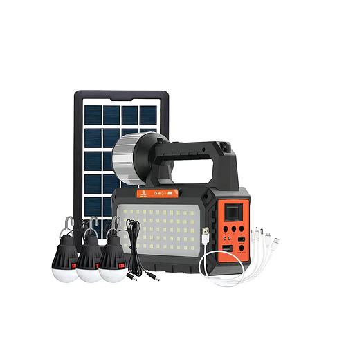 Kit De Energía Solar Multiusos Ampolletas+linterna+usb+radio Color Negro