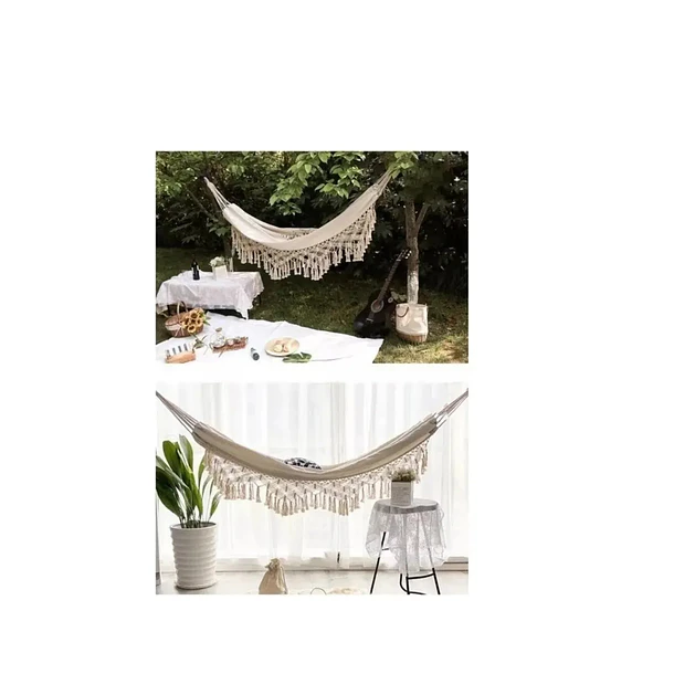 Hamaca Paraguaya Angeles del Hogar Algodón 150x200cm Con Borlas Blanco  3