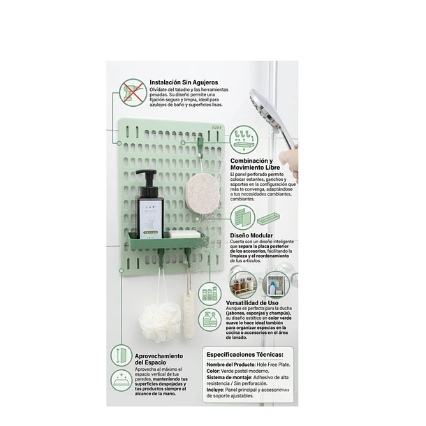 Organizador De Pared Multiusos Instalación Sin Taladro 4